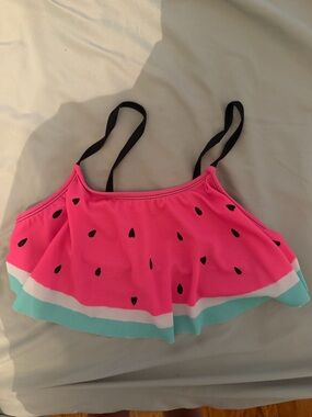 Justice Girls Pink, Aqua & Black Watermelon Bikini Swim Top